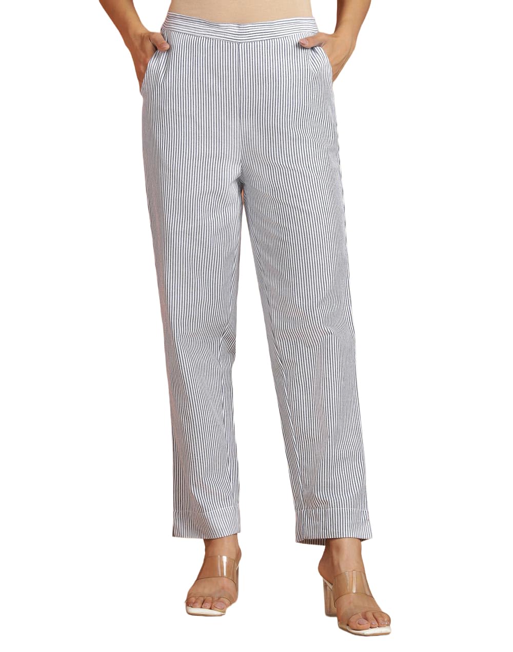 fabindia White Cotton Casual Tapered Stride Pant-picture-15
