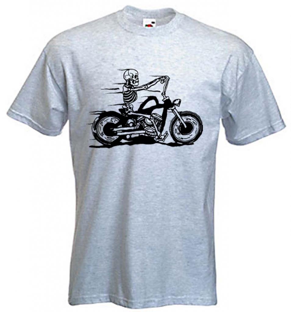 Tribal T-Shirts Grey Skeleton Rider Biker T-Shirt (Large, )