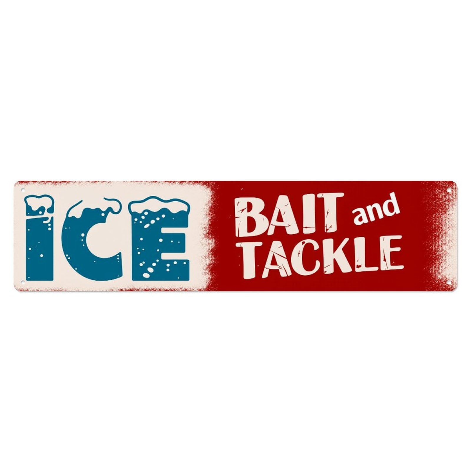 Ice Bait And Tackle Pattern Vintage Metal Tin Sign Retro Wall Decor for Home Bar Garage Cafe, Indoor & Outdoor Decorative，Metal Poster, 4x16 Inch