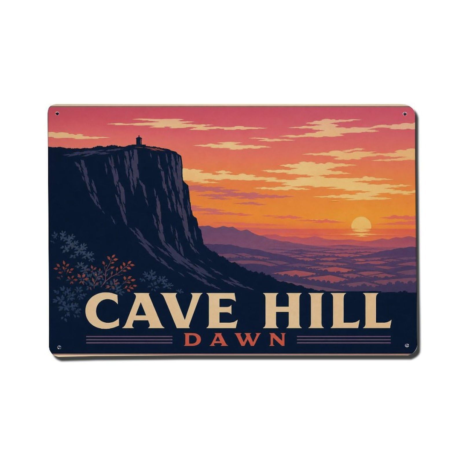 Fyrn Style Metal Tin Sign Vintage Travel Cave Hill Belfast Sunrise Mountain View 1