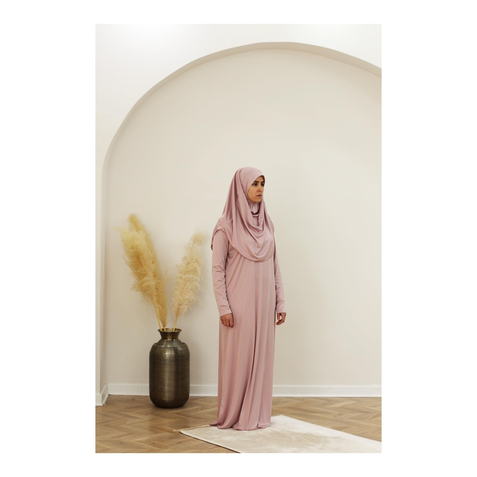 Safwa® Robe de Prière avec Hijab Intégré – Abaya Mastour Jersey Extensible – Tenue Islamique Confortable et Opaque – Idéal Mosquée ou Maison – Taille Unique 36-42 – Fabriqué en Égypte