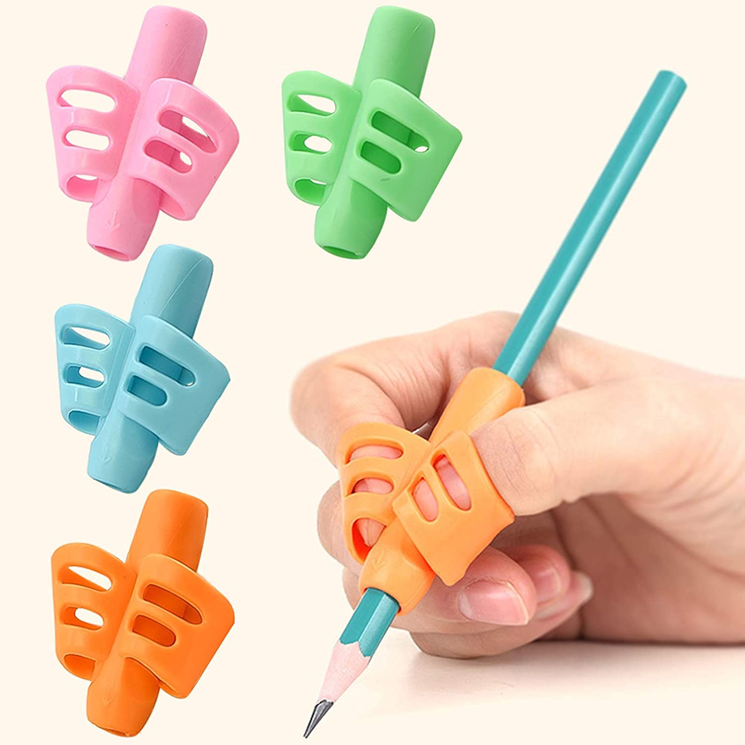 ATCAN Pencil Gripper for Writing for Kids 3 Years Pen Holder Soft Silicone Pencil Grips for Kids for Drawing Handwriting Training Tool Aid for Nursery Preschooler (4 Pcs)