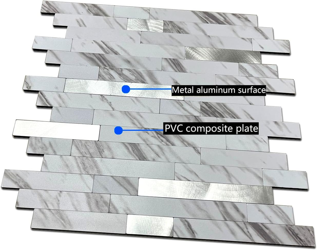 10-Sheet Peel and Stick Backsplash Tile, PVC Mixed Meta,l Stick on Kitchen, Bathroom Vanities, Fireplace Décor, Laundry Table(11.2" X 12.7") (10, White Marble + Silver)