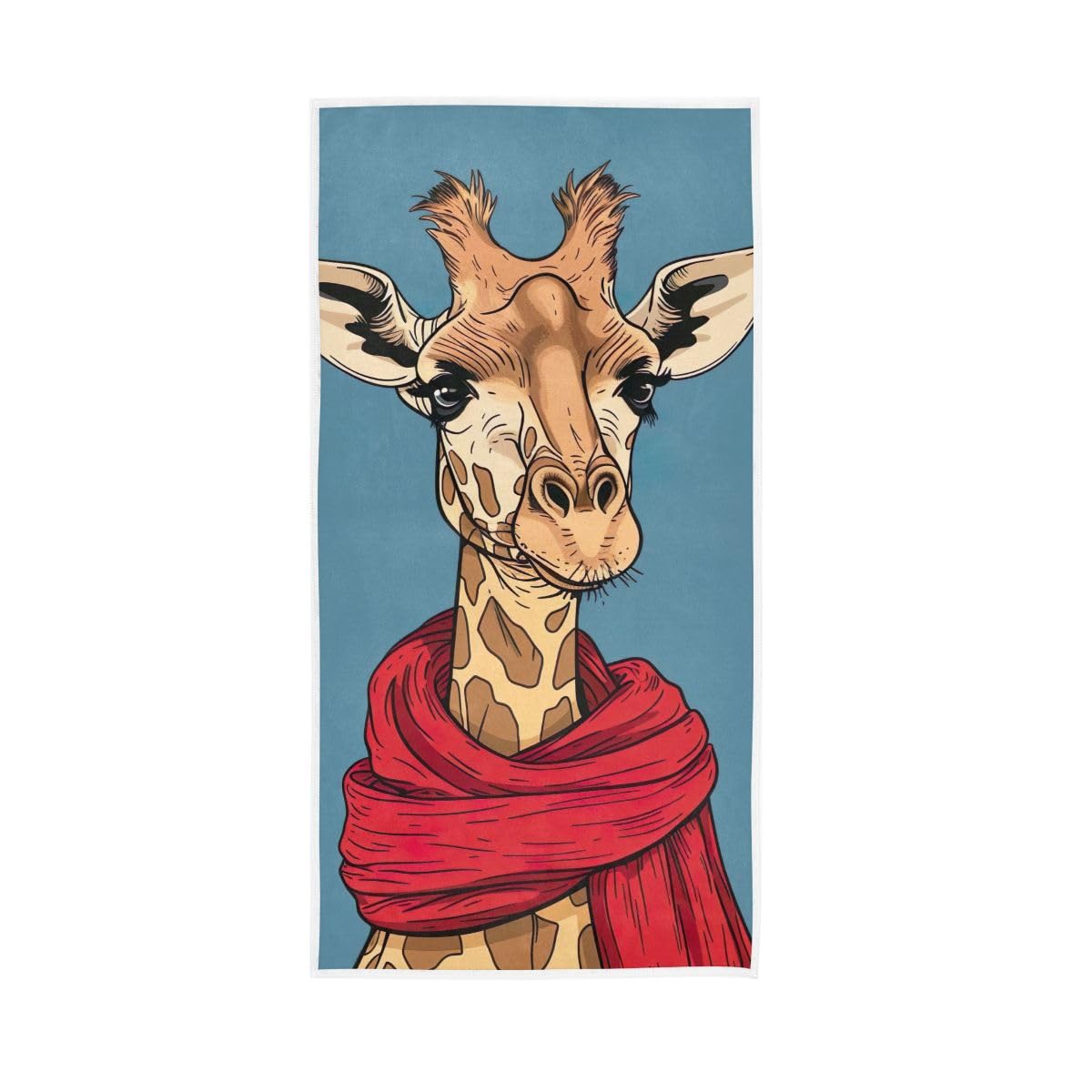 LSRCPD Cartoon Giraffe Wearing Red Scarf Hand Towels Cotton Absorbent Soft Decorative Towel for Bathroom 15 x 30 Inch