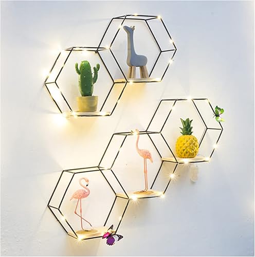 Miniatura 3 de Juego de 3 estantes flotantes hexagonales para decoración de pared, multifuncional, almacenamiento de hierro, estante de pared de panal para