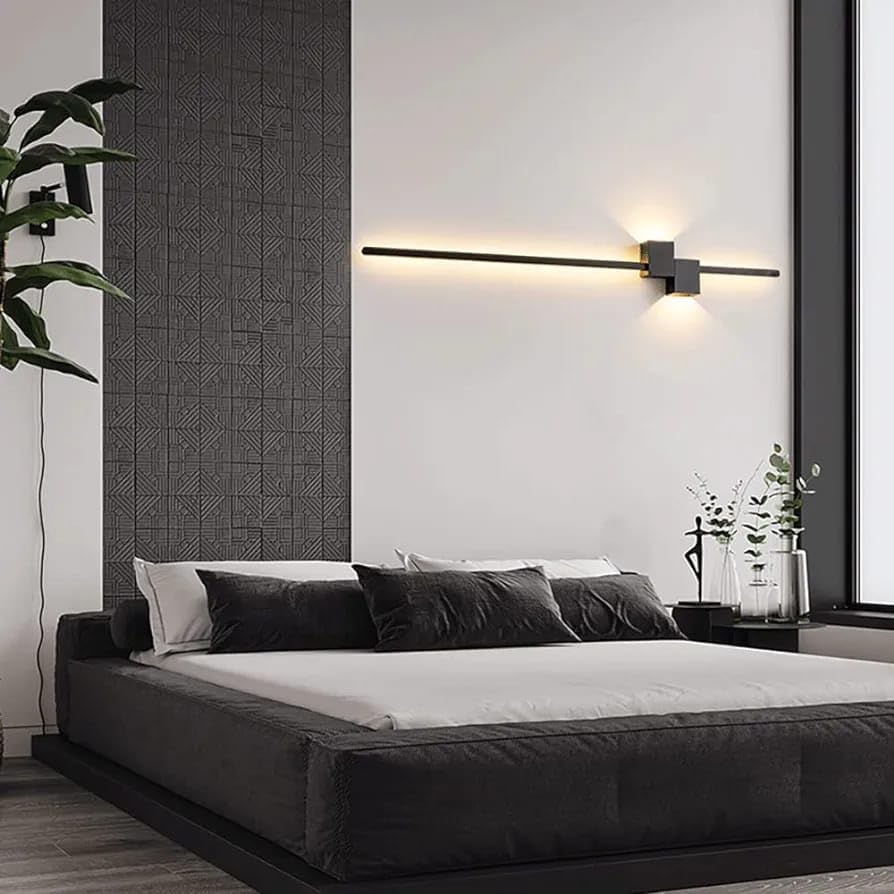 Image of Glowave Metal Modern Black Linear LED Long Tube Wall Light for Bedroom, Bedside, Living Room, Hallway - Tricolour | Warm White, Natural White | (800Mm)