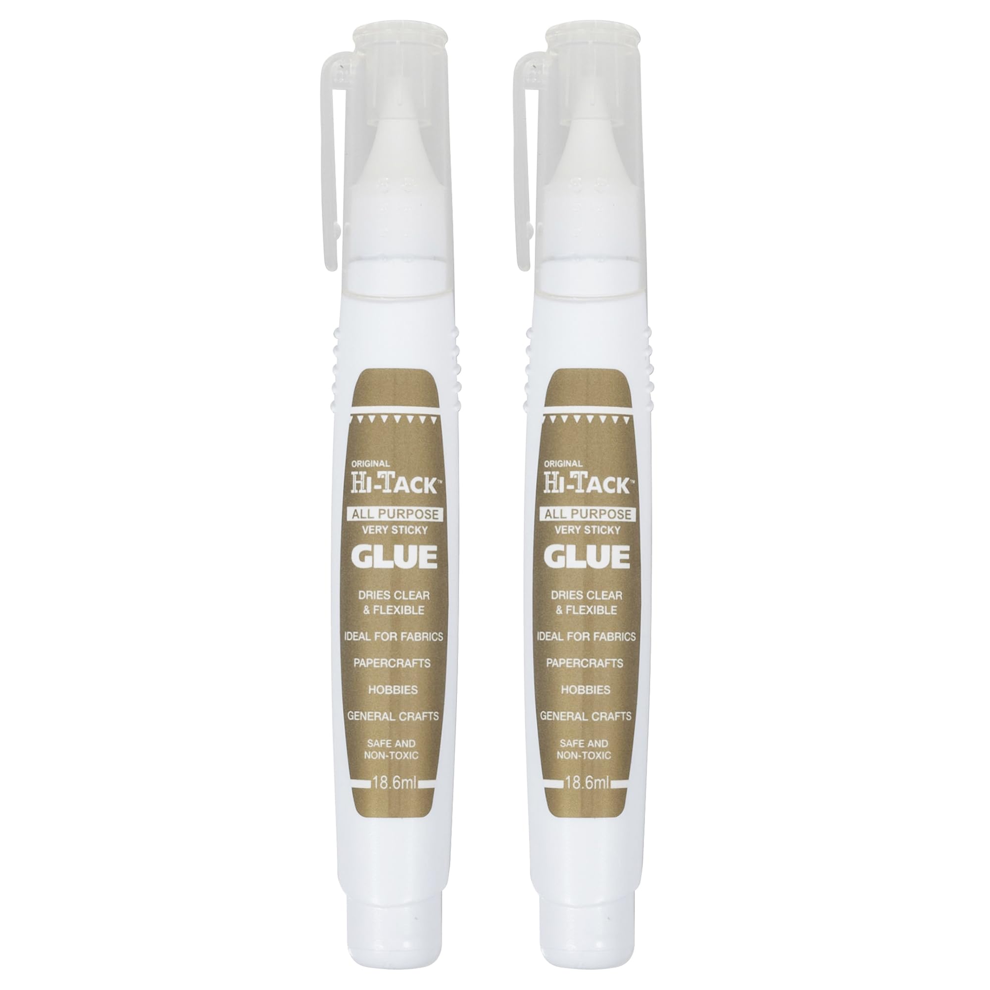 Hi-Tack Glue Pen 18.6ml – 2 pack Strong, Fast-Hold Adhesive for Crafting & DIY Dries Clear & Flexible Ideal for Fabric, Paper, Wood, Metal, Glass & More Non-Toxic, Heat-Resistant, Handwash Safe