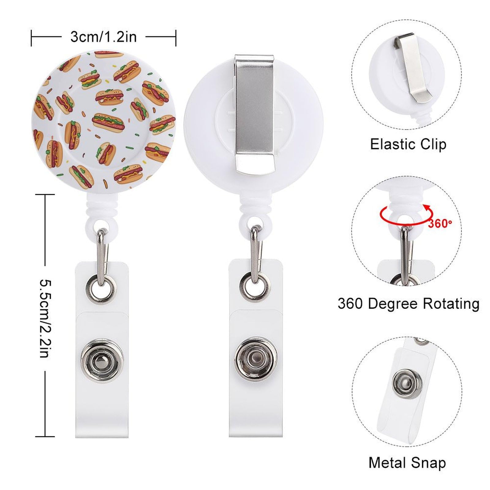 Hamburgers Hot Dogs Fashion Badge Holder PP Plastic Badge Reel Cute Retractable Buckle Badge Clip