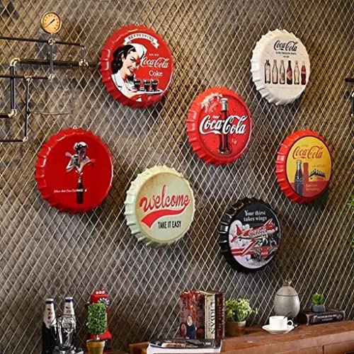 Image of EAZYWAGON Decorative Metal Bottle Caps Wall Sign Plates - 14X14 Inches - Happy-Hour-Deals | Metal Wall Hanging Bottle Cap for Home, Farmhouse, Bar & Cafe Decoration | Vintage & Retro Look Plaques