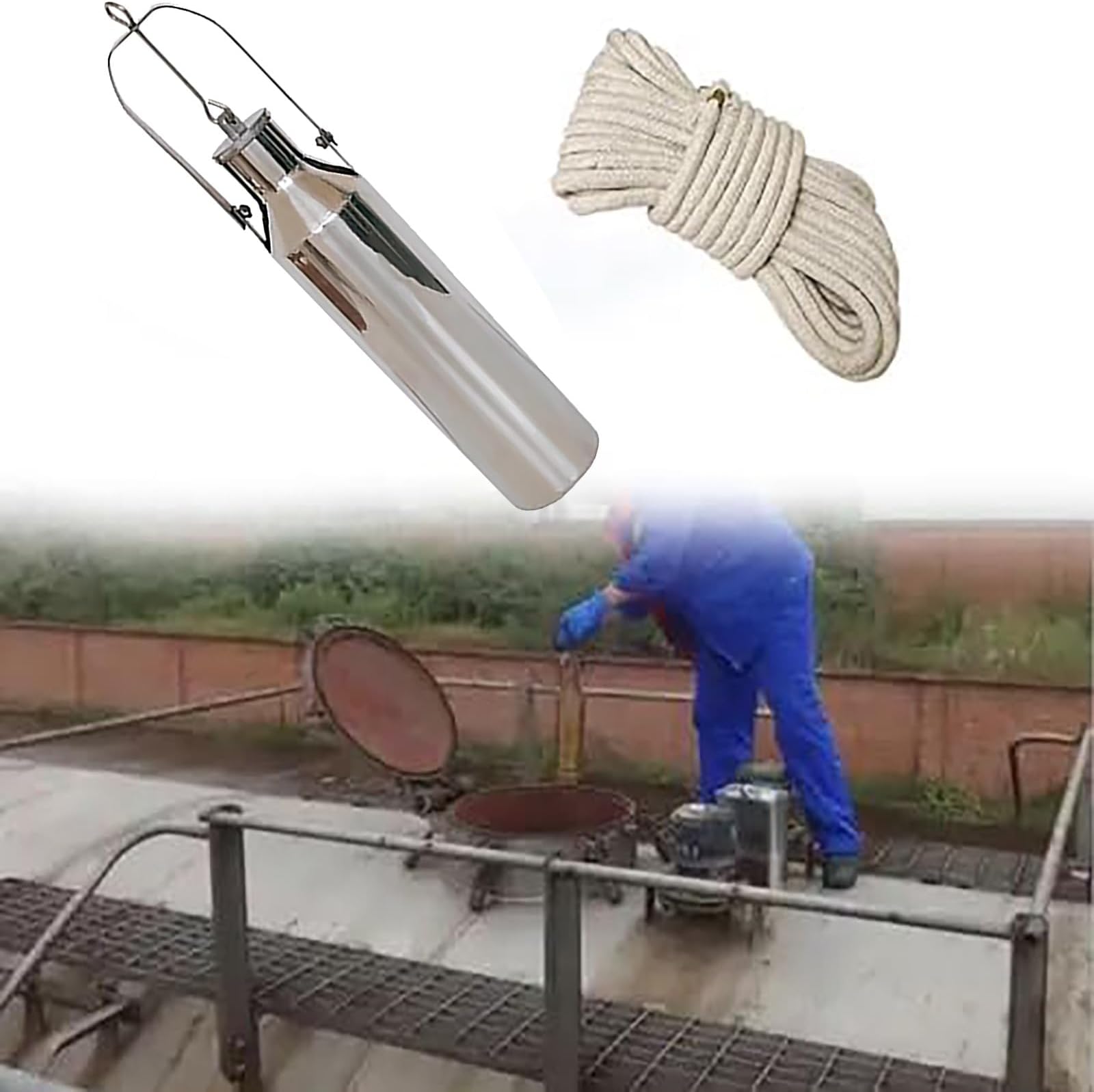 Oil Sampling Bottle with 10m Rope, Lightweight Handheld Sample Collector for Petroleum Liquid Gasoline Oil Analysis, Easy to Clean(Silver,Small)