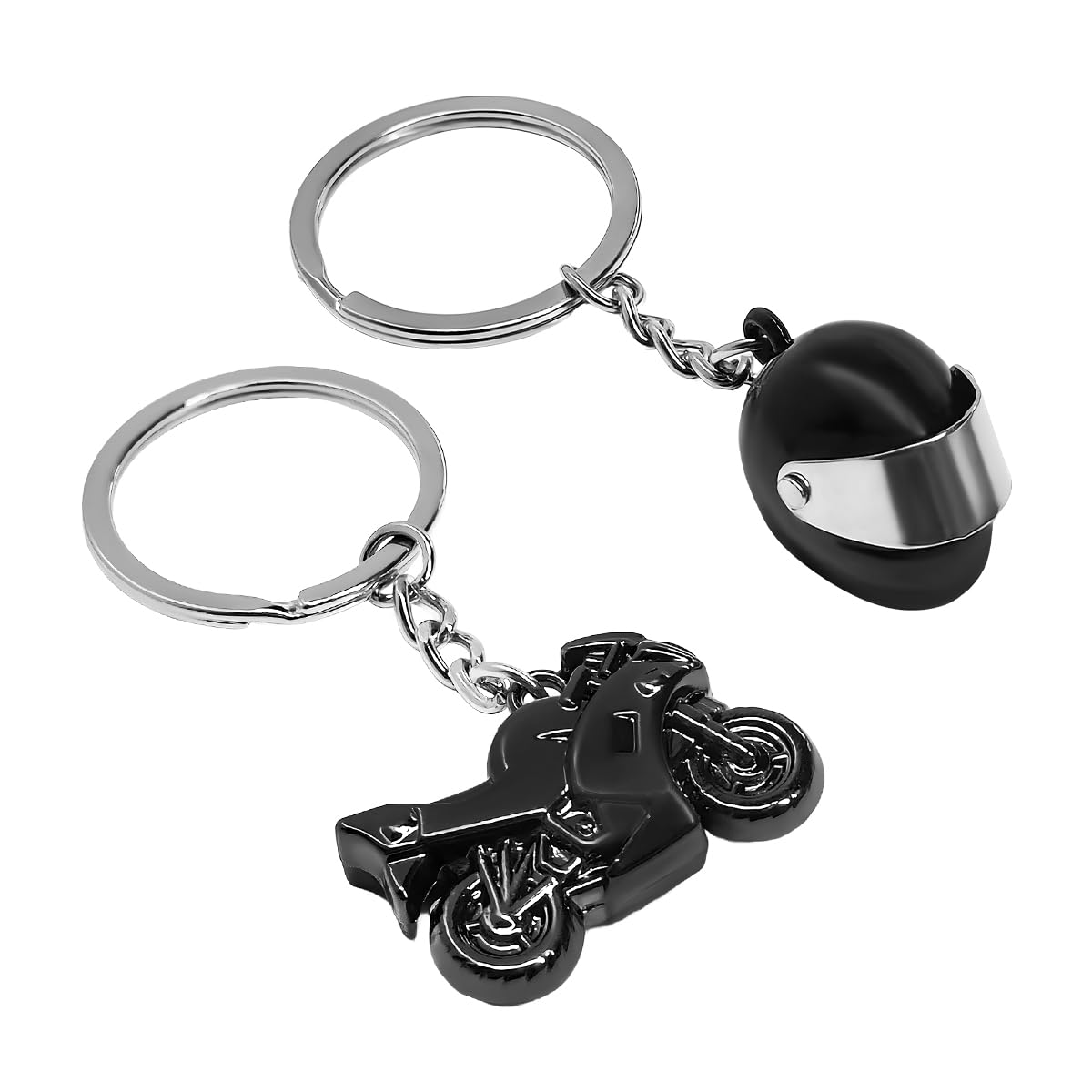 2 PCS Motorcycle Helmet Keychain Creative Motorcycle Keychain Helmet Key Fob 3D Metal Motorbike Keyring for Men Black