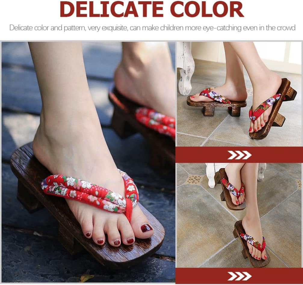 ARTIBETTER Womens Slippers Japanese Wooden Clogs Floral Geta Sandals Geisha Cosplay Clog Shoes Kimono Costume Accessories for Women Girls Size 38 Clogs Home Slippers - Image 4