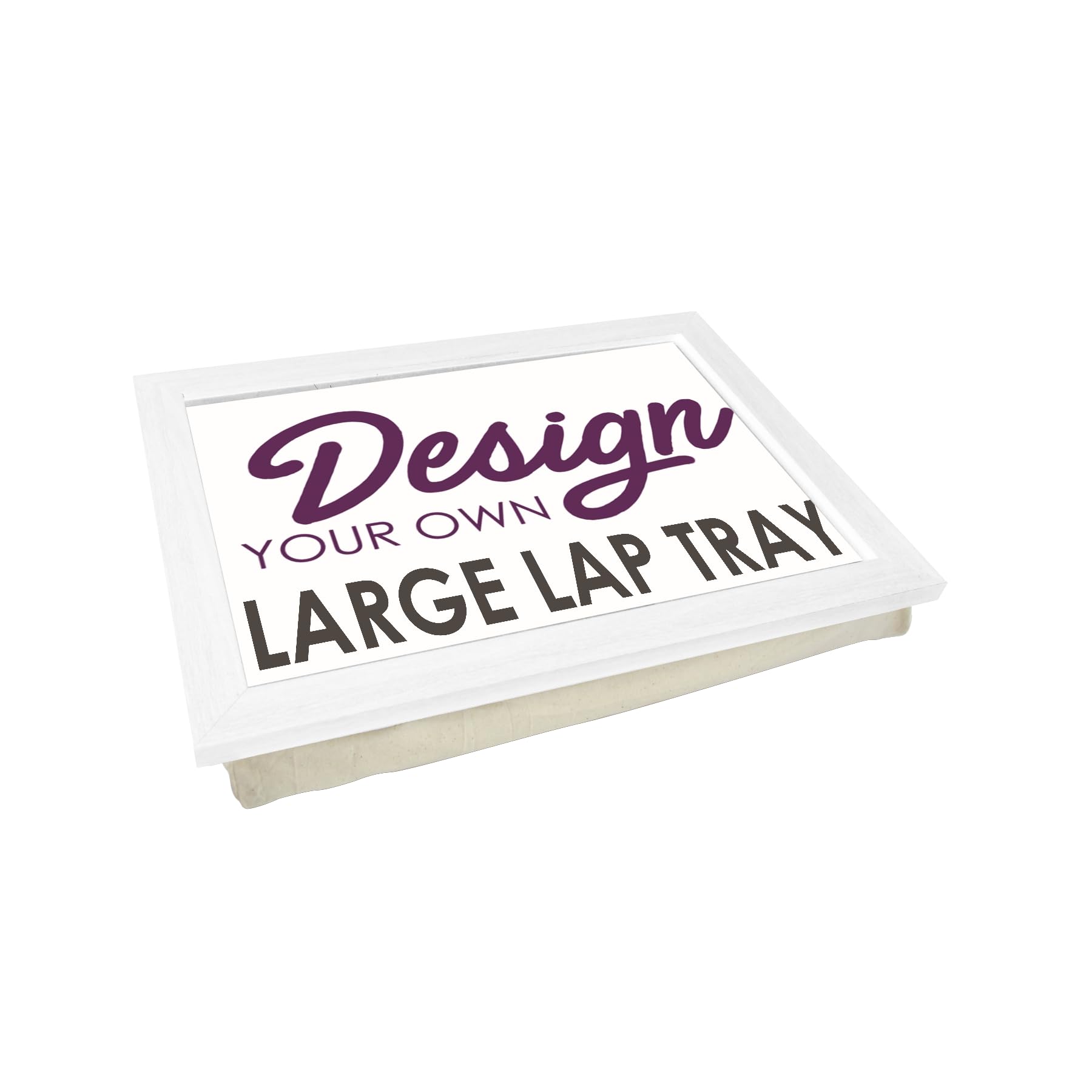 Design Your Own Extra Large Lap Tray. 49.8cm | Handmade Wooden Frame | Beanbag Cushioned Bottom | Computers, Laptops, Meals, Food, Crafting, TV, Dinner, Serving (White Frame with Cream Cushion Base)