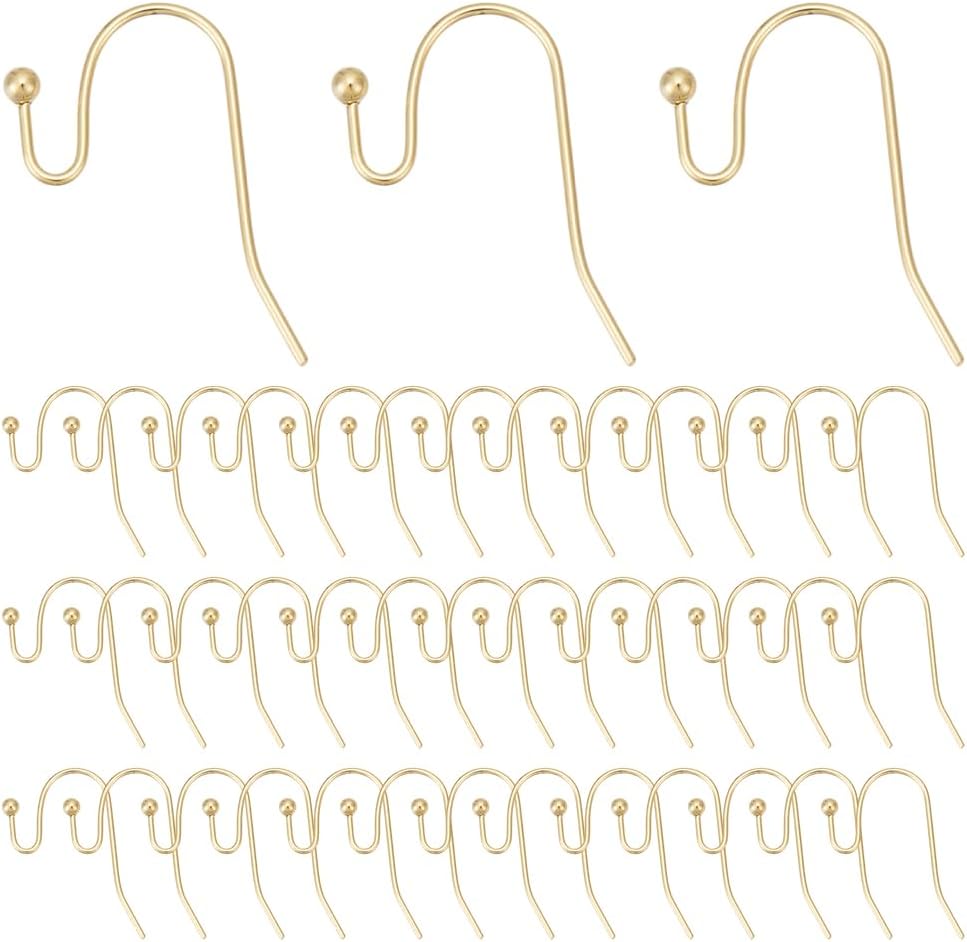 200Pcs 18K Gold Plated French Earring Hooks Stainless Steel Earring Hooks Ear Wires Fish Hook Ball End Ear Wires for Drop Dangle Ears Findings Parts Jewelry Making DIY Craft Supplies