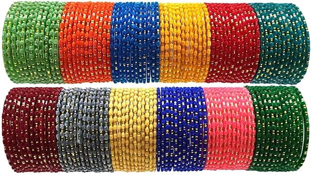 Hand Kkrafts Multicolor glossy finish glass bangle/chudi set of 144 in 12 unique color for women and girls