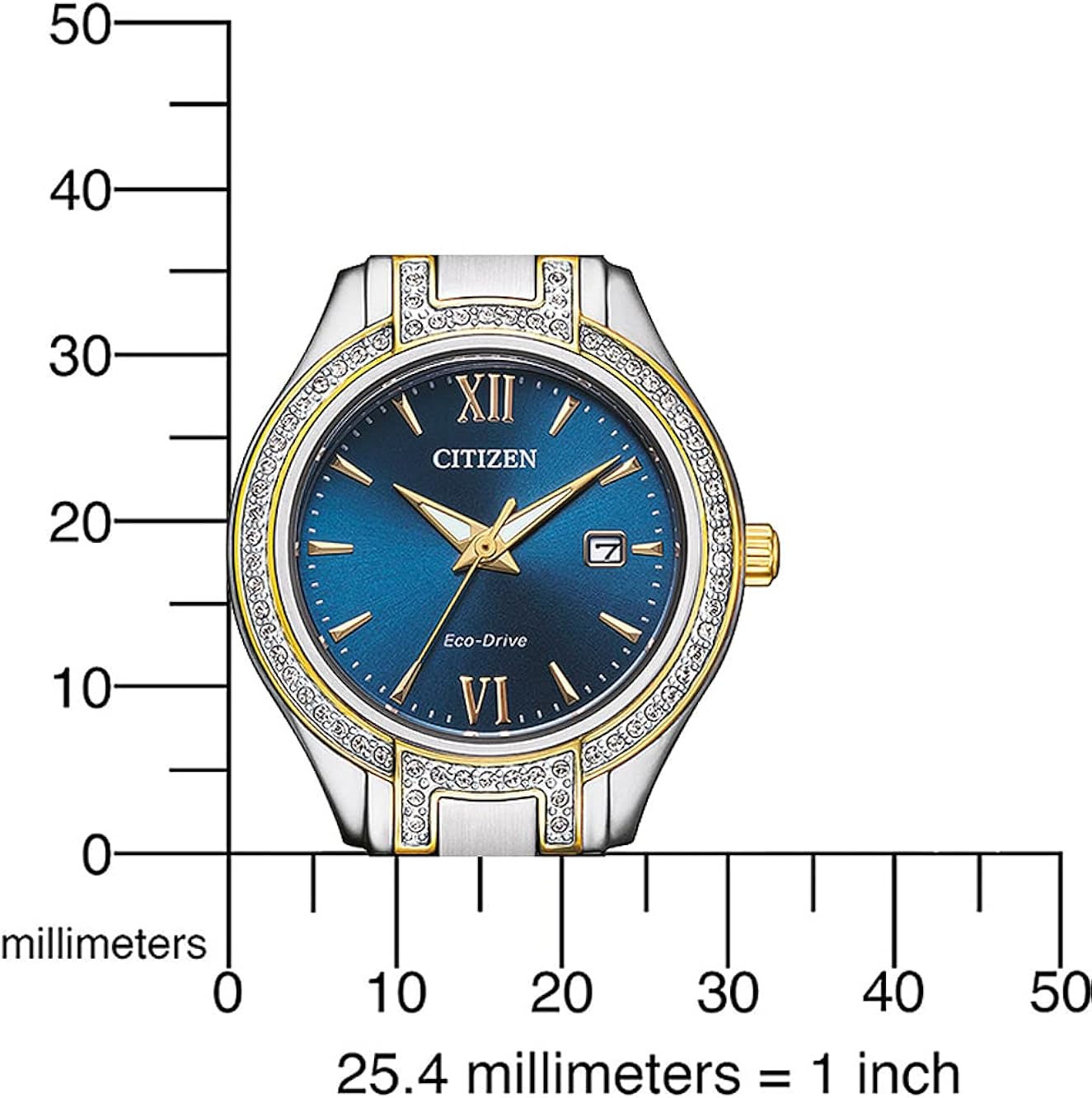 Citizen Womens Analogue Eco-Drive Watch with a Stone Set Bezel and a Stainless Steel Strap Citizen Womens Analogue Eco-Drive Watch with a Stone Set Bezel and a Stainless Steel Strap