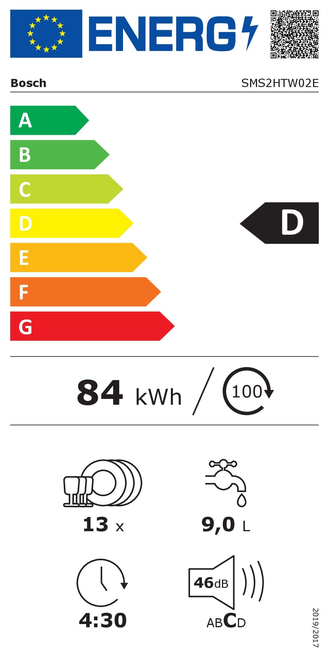 Bosch SMS2HTW02E, Série 2, Lave-vaisselle 60 cm, Pose libre, Blanc