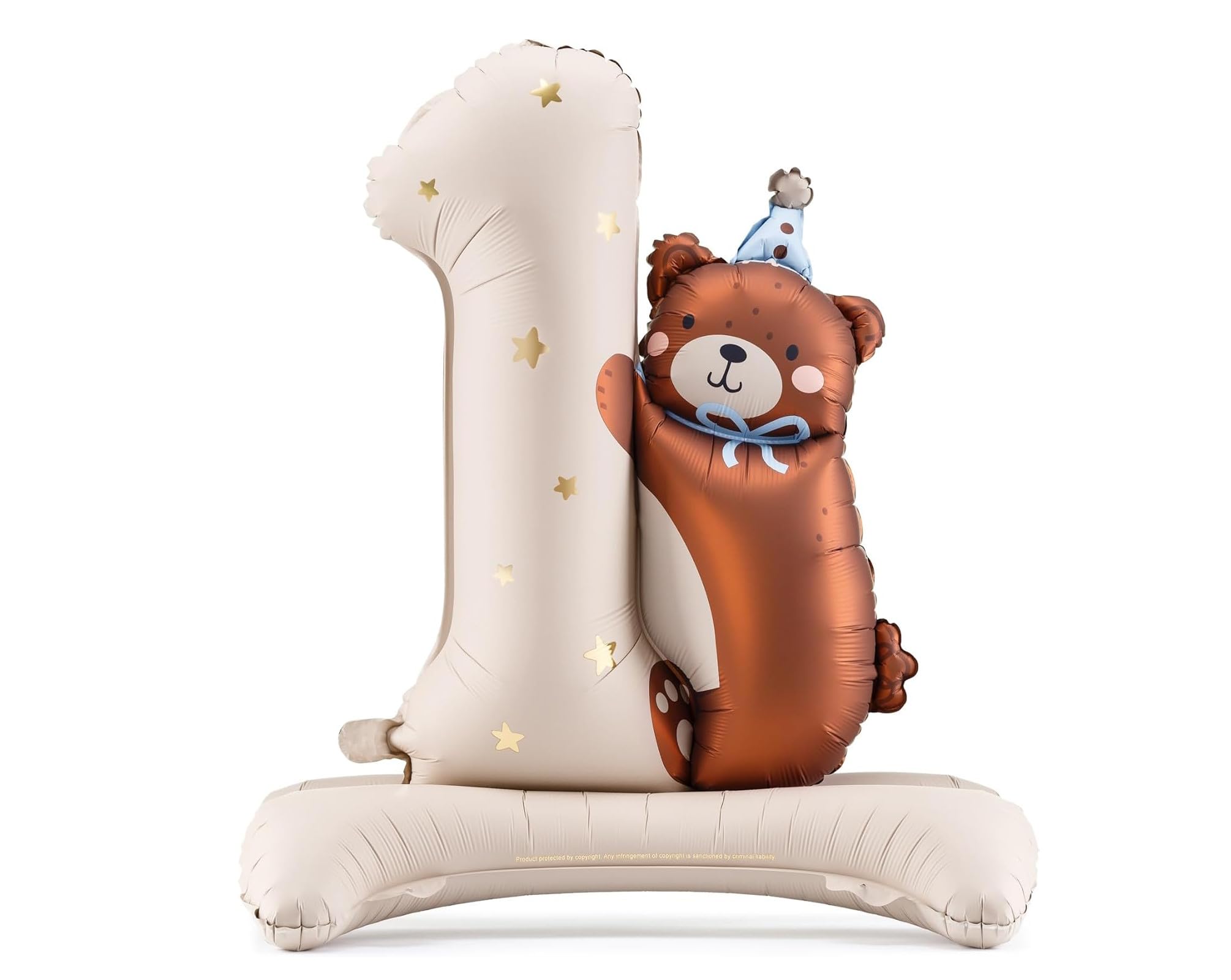 XXL Folienballon 1. Geburtstag – Zahl 1 Ballon Creme mit Teddybär, selbststehend mit Standfuß, ohne Helium, Deko für Mädchen & Junge Kindergeburtstag