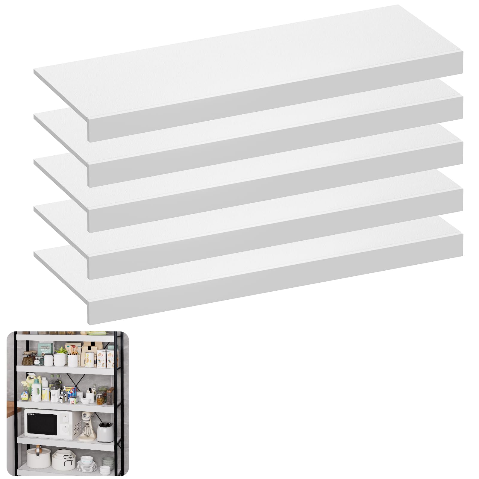 Photo 1 of ***FOR PARTS ONLY/ HAS BROKEN PIECES*** VOYALUYA Wire Shelf Cover 36 X 12 Inch Wire Rack Cover Wood Shelf Covers for Pantry Shelving Closet Shelves Organization(White,5 Pack)