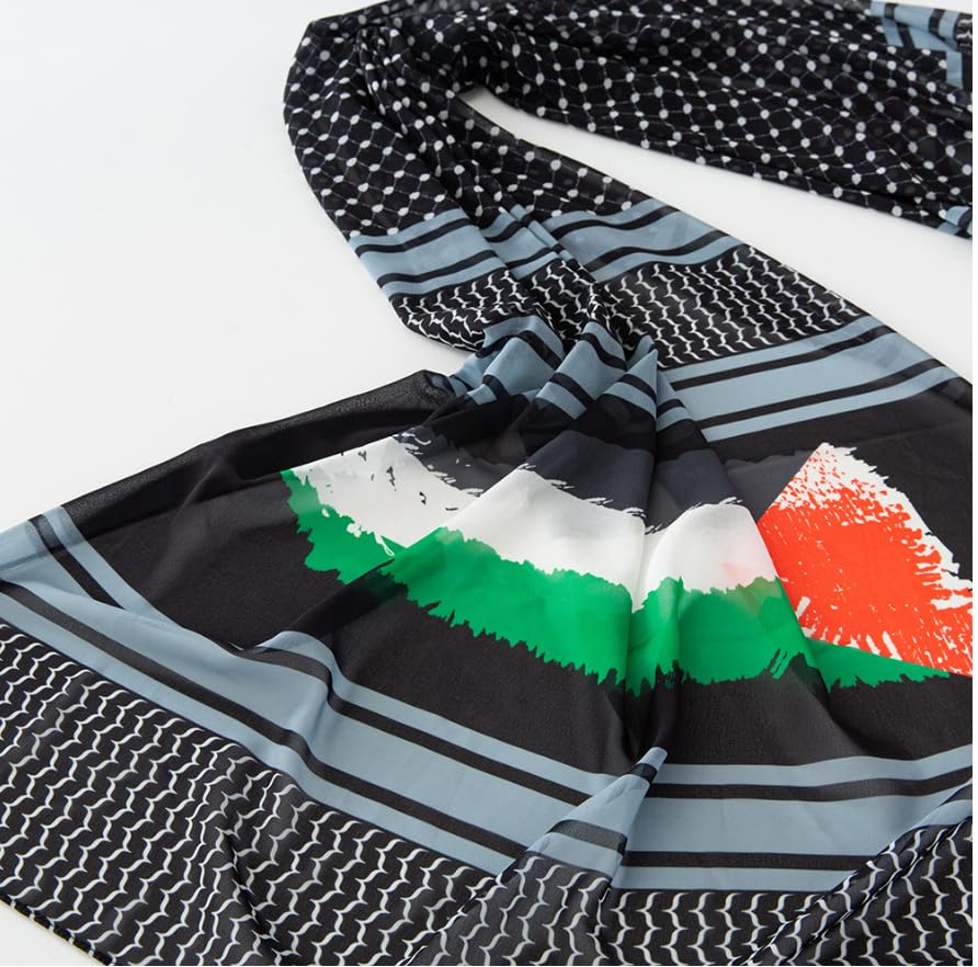 Palestine Flag Keffiyeh Scarf Hijab, Arab Muslim Women Printed Chiffon Scarf Long Scarf 178cmx70cm (70 “x28”)4
