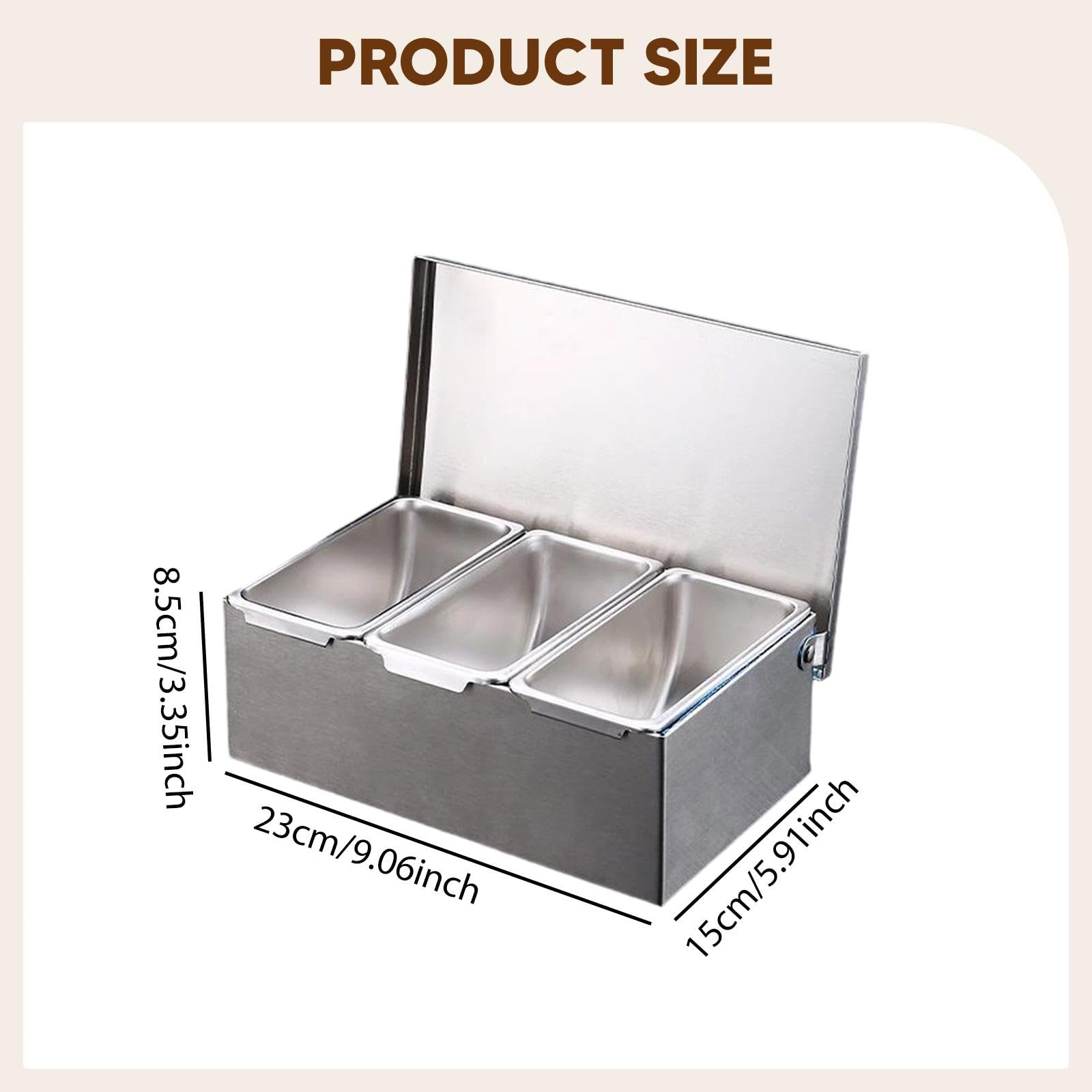 Dispensador de Especias de Acero Inoxidable, Recipiente de Almacenamiento, Bandeja para Especias, Contenedor de Especias, Estación de Aderezos, Organi, 3 cuadrículas, Individual
