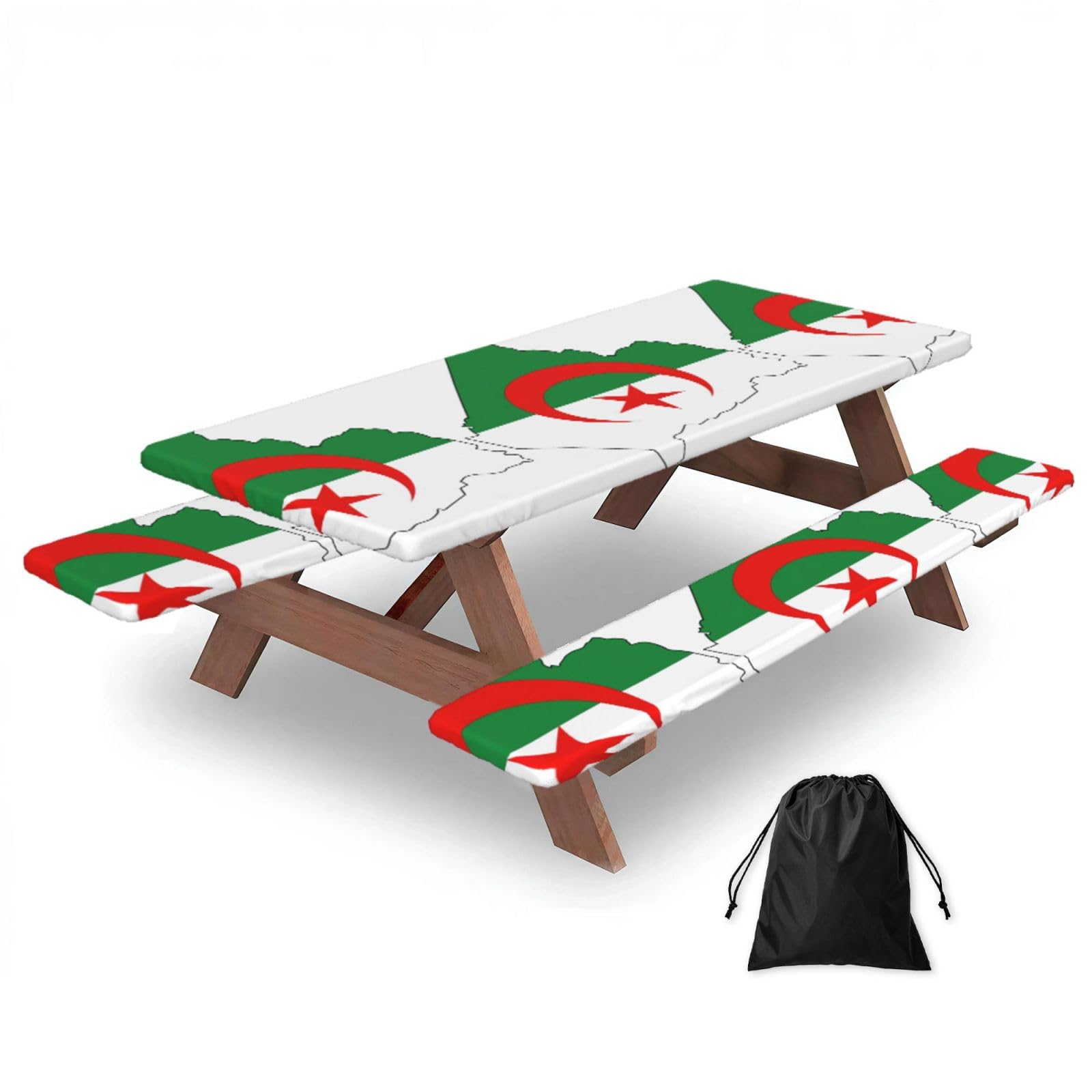 Yqxwjl Black Algeria Flag Map Print Camping Essentials Waterproof Camping Table And Bench Cover With Drawstring Bag 183 Cm