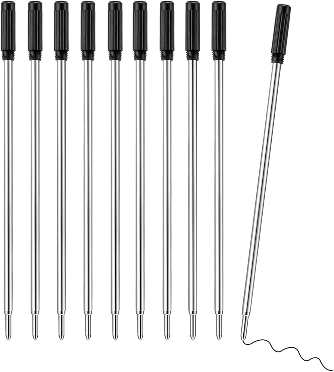 Black Ink Refill, Replaceable Ballpoint Pen Refills Compatible with Cross Ballpoint Pen, Medium Point Metal Refill 10 Pack