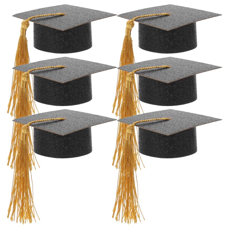 Mini chapeau de remise de diplôme lot de 6 avec pompons