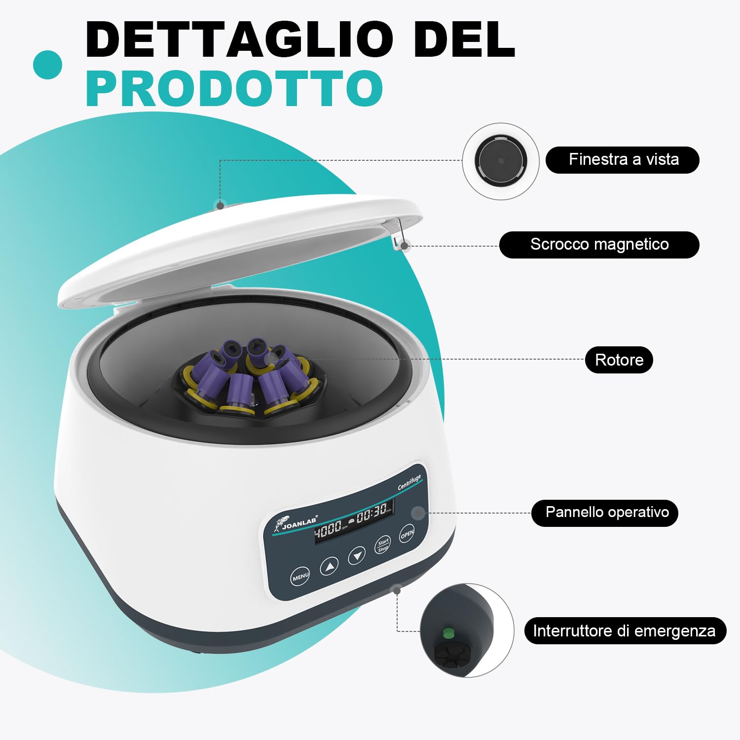 JOANLAB LC-400 Centrifuga da Laboratorio Bassa Velocità per PRP/PRF, 4000 RPM, 1717 xg, Timer 30s-59min, per 4x15ml o 8x2/5/10ml Tubi