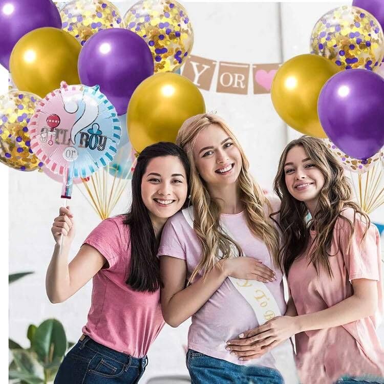 Image of 50Pcs 12inch Purple Gold Metallic Confetti Balloons with Purple Gold Metallic Balloons for Wedding, Birthday, Baby Shower, Halloween,Family Parties Decoration
