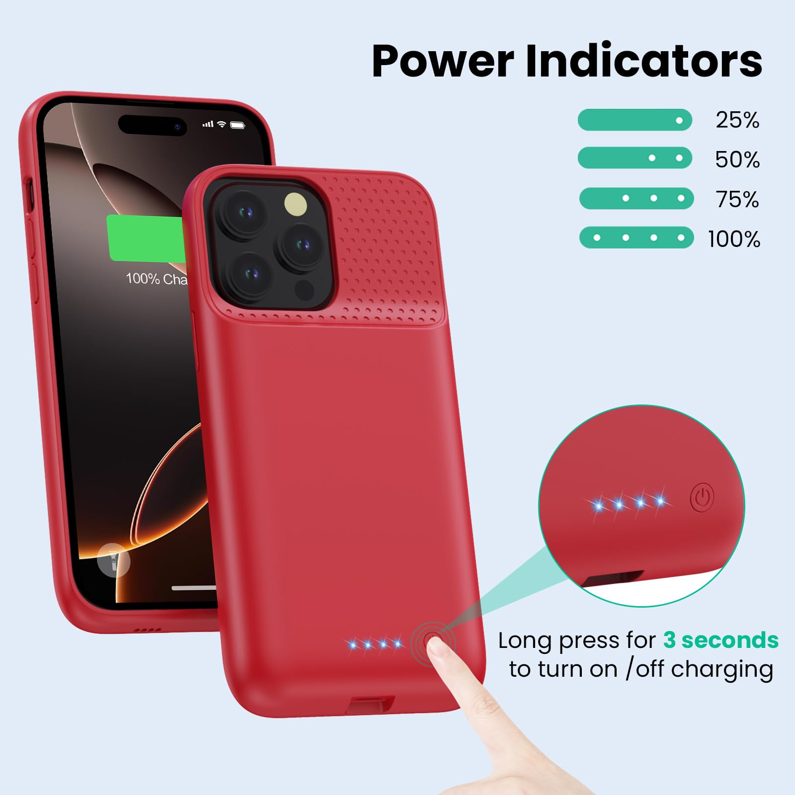 Feob Cover Batteria per iPhone 16 Pro Max, 8600mAh 15W Custodia Ricaricabile Battery Case Custodia Batteria Cover Caricabatterie Power Bank per iPhone 16 Pro Max (6,9") Charger Case (Rosso)