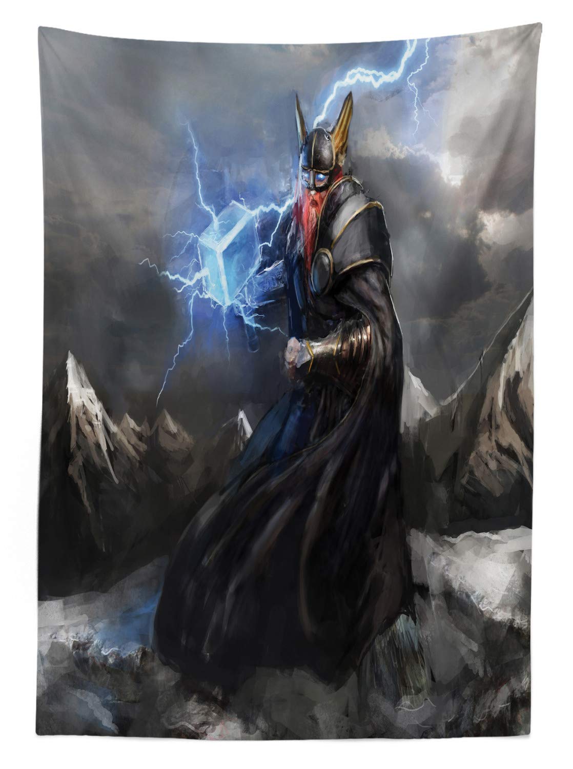 ABAKUHAUS Tovaglia Vichinga 140x200 Cm - Design Thor Mjolnir E Fulmini - Lavabile E Impermeabile - 2