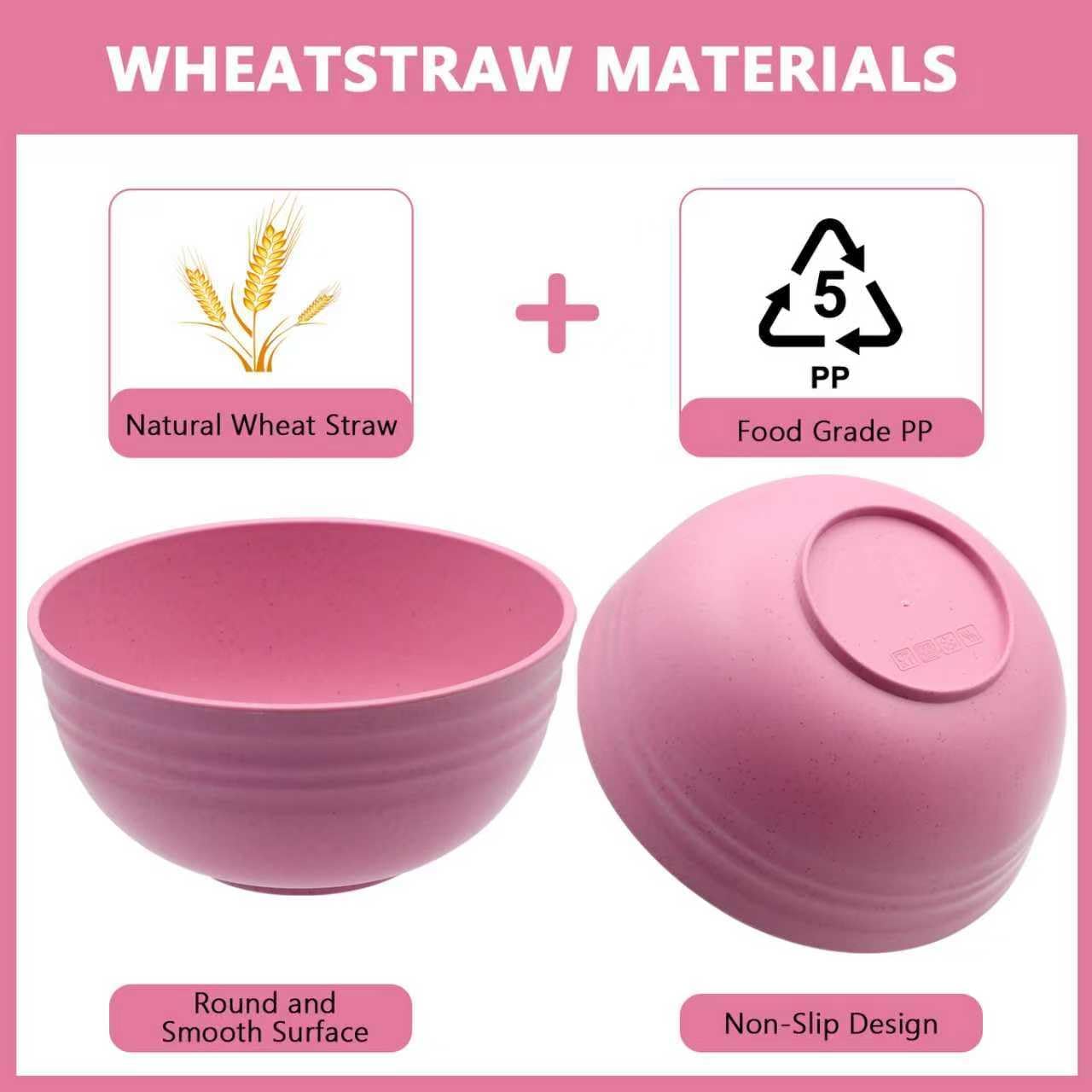 Wheat Straw Bowls with Lids BPA Free, Microwave & Dishwasher Safe (4) - Image 2