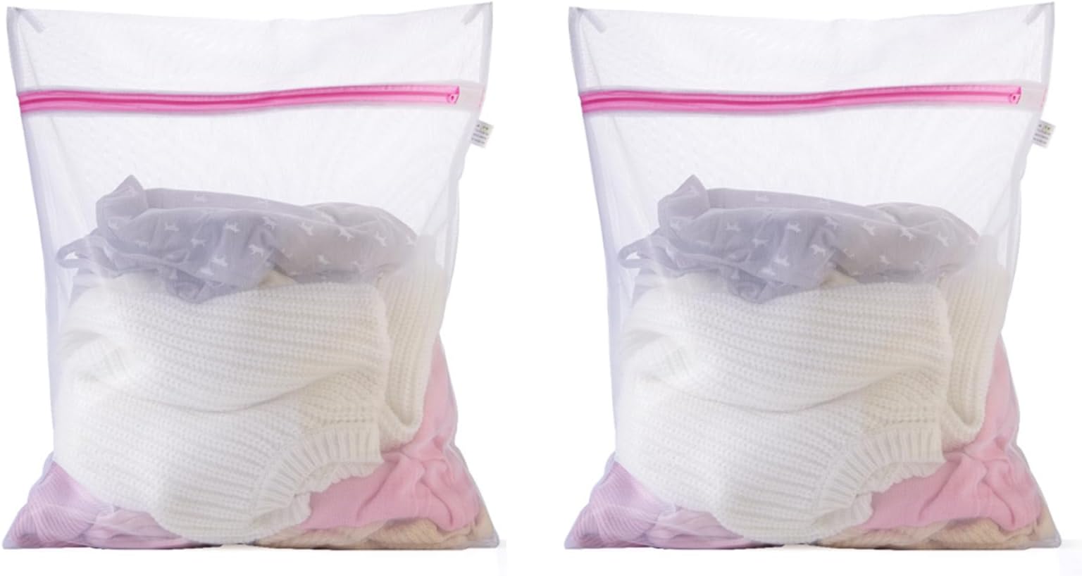 2 PCS 30 x 40cm Mesh Laundry Bags, Washing Machine Bag for Delicate Garments, Reusable and Durable Wash Bags with Zips, Travel Clog Bags for Blouse, Hosiery, Bra, Baby Clothes