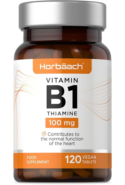 Thiamine Vitamin B1 High Strength 100mg | 120 Vegan Tablets | Heart Health Supplement | No Artificial Preservatives | by Horbaach