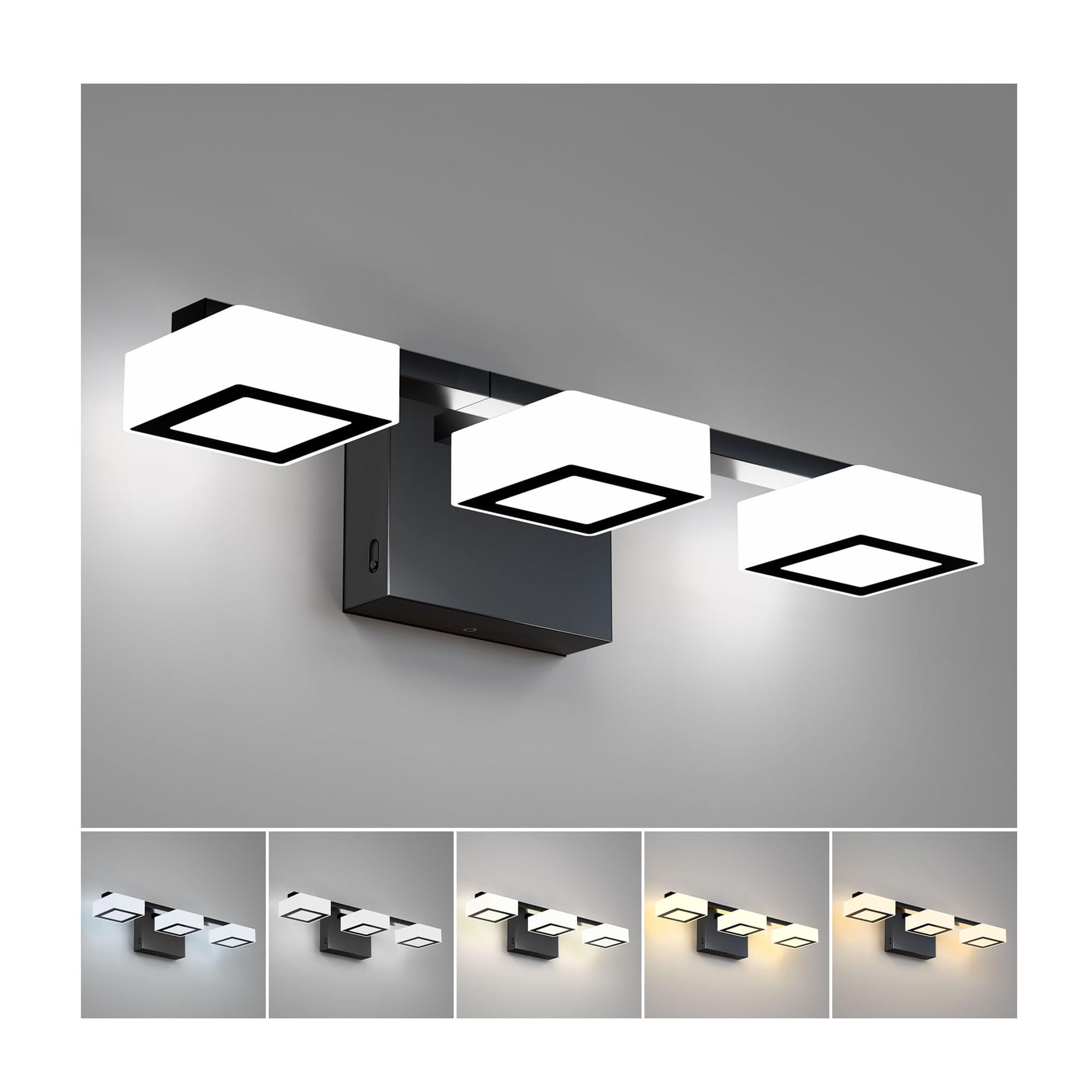 Photo 1 of LED Modern Bathroom Light Fixtures, 3-Light Dimmable Vanity Lights with 5 Color Modes, Matte Chrome Acrylic Bathroom Wall Lighting Fixtures Over Mirror, 2700K- 6500K Adjustable, 18 Inch, ETL Listed