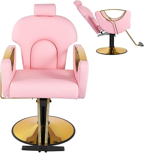 Miniatura 1 de Halamine Silla de peluquería reclinable, silla de salón rosa para estilista, silla de peluquería resistente, silla de peluquería trenzada, altura
