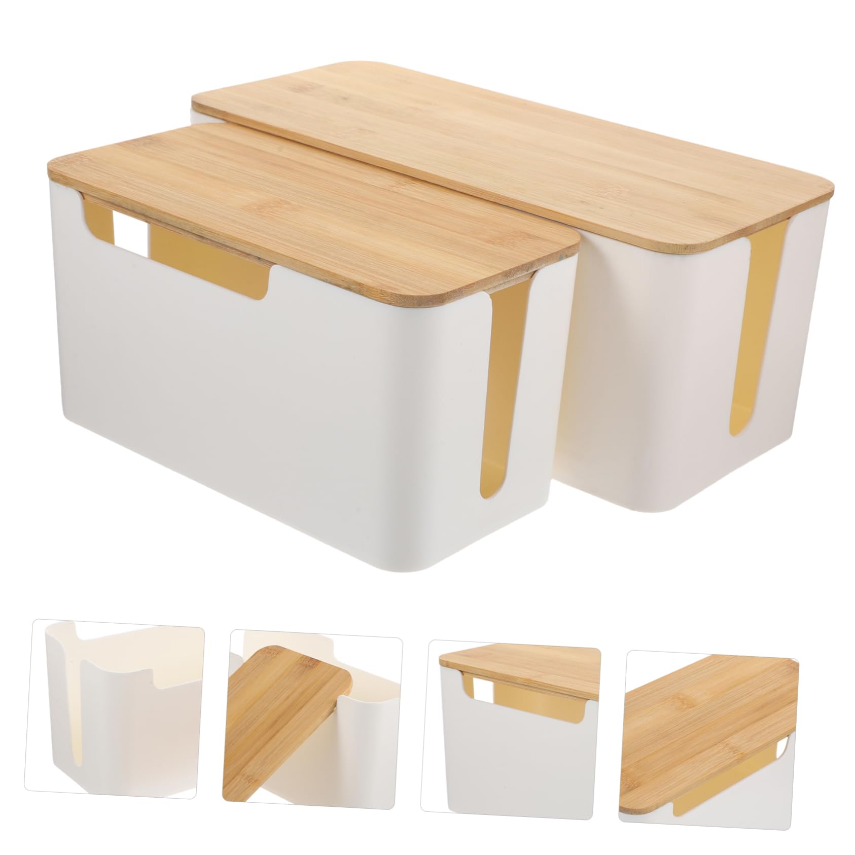Caja de Gestión de Cables de Escritorio 2 Piezas Blanco Bambú