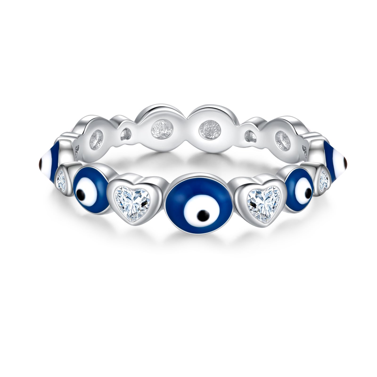 Mic Tai Evil Eye Ring for Women: Sterling Silver Evil Eye Ring Protective Band CZ Rings Lucky Dainty Evil Eye Jewelry Gifts For Women Size 6-9