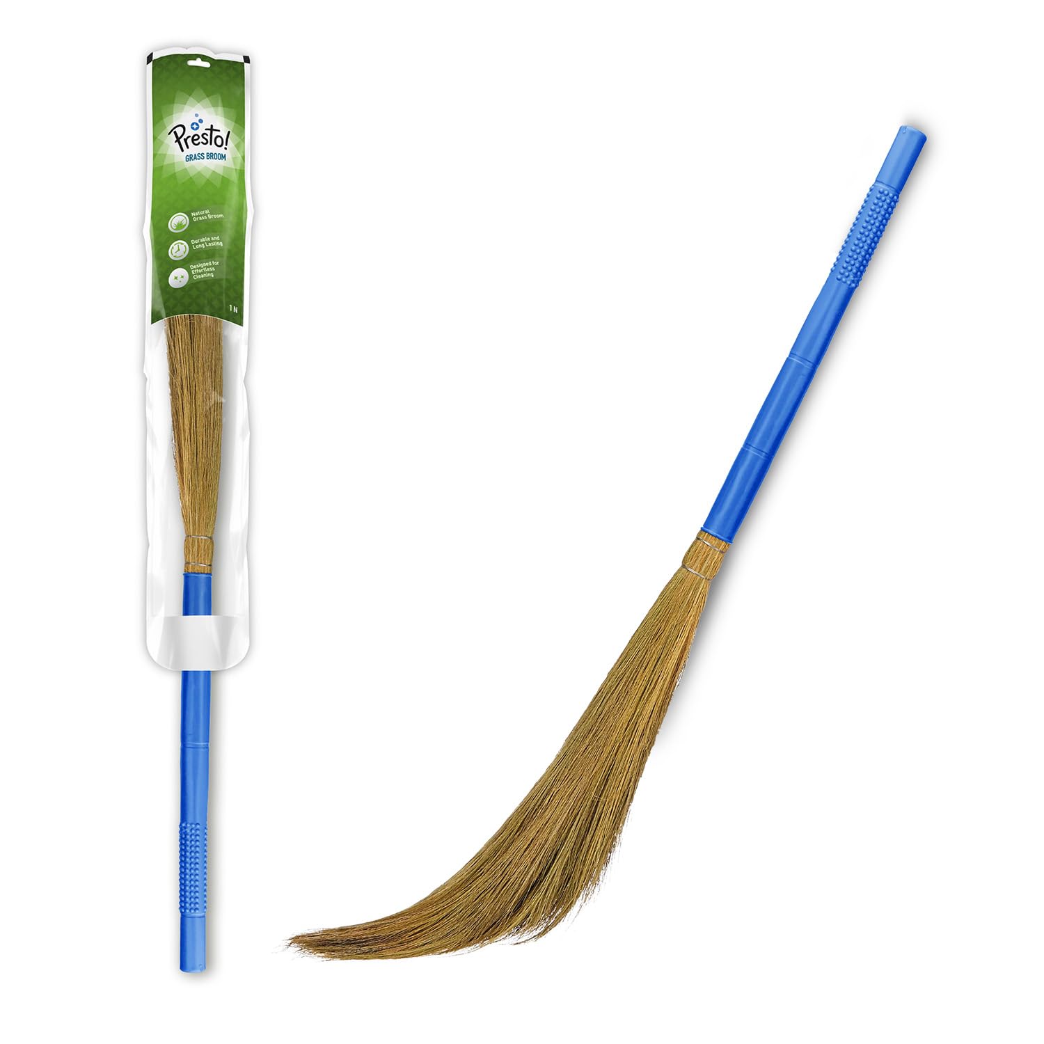 Amazon Brand - Presto! Floor Grass Broom | Pack of 1, Blue