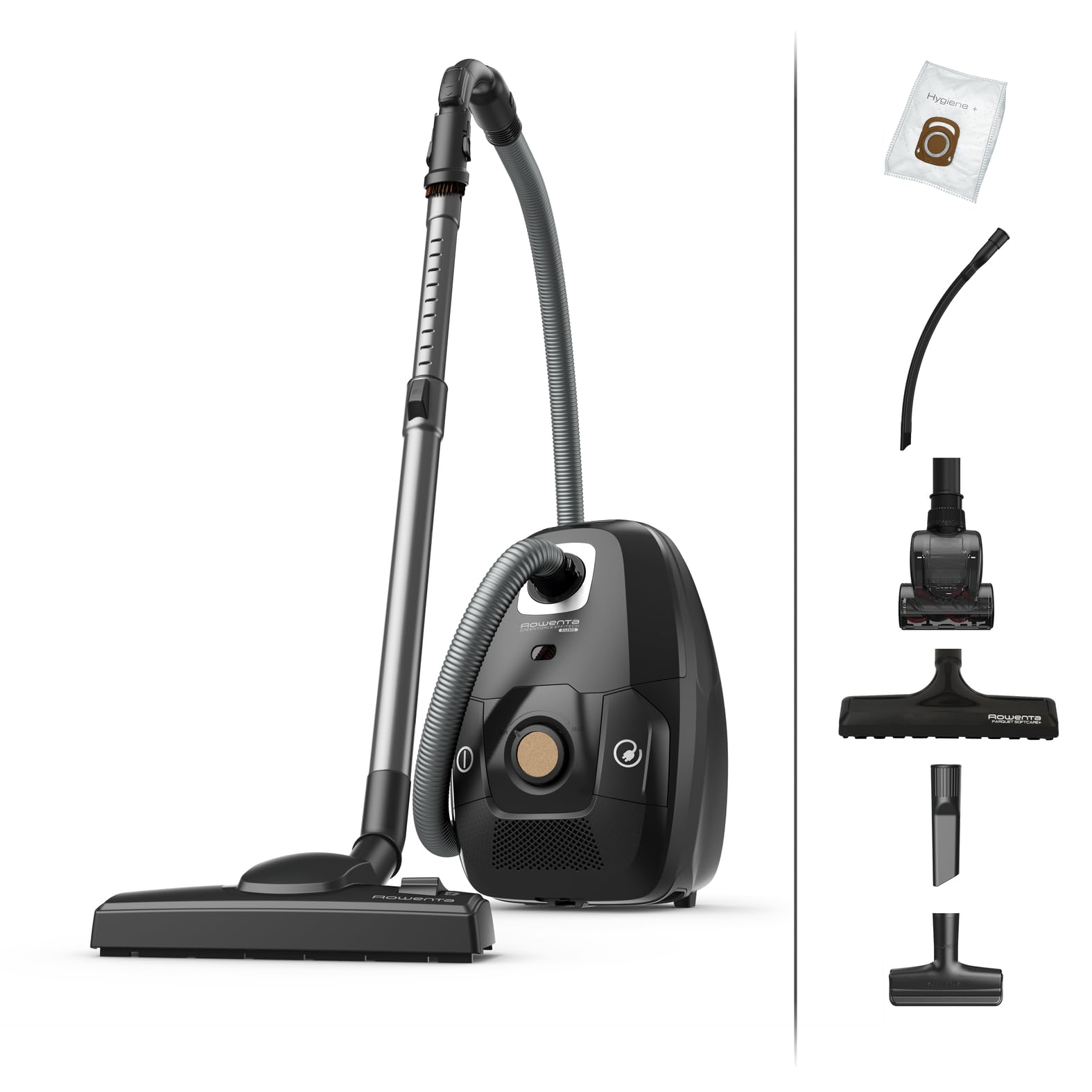 Rowenta Green Force Effitech Total Clean Bodenstaubsauger mit Beutel, 400 Watt, 4,5 L Staubbeutel, 99,98 Prozent HEPA-Filterung, 12 m Aktionsradius, kompaktes Design, inkl. Zubehör, Schwarz, RO6189