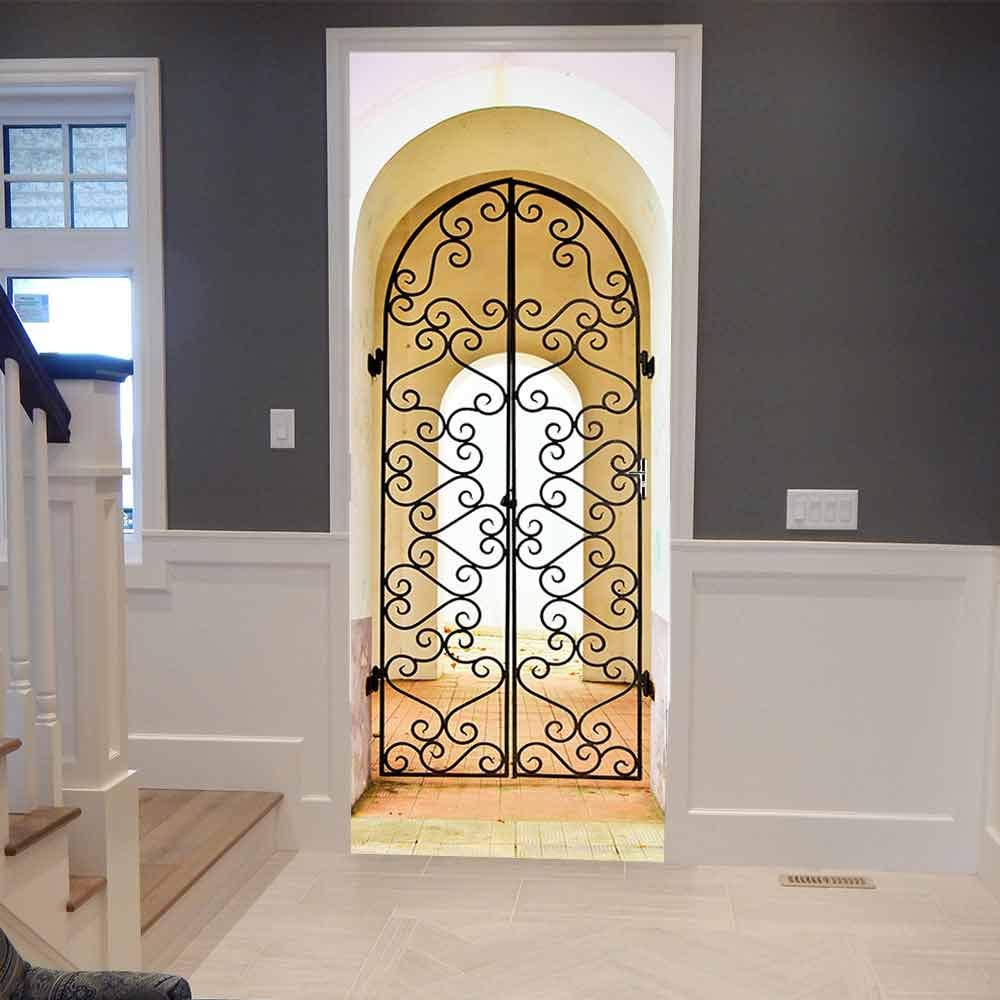 Sticker porte trompe l'oeil 3D décoration murale chambre salon grand format 95x215