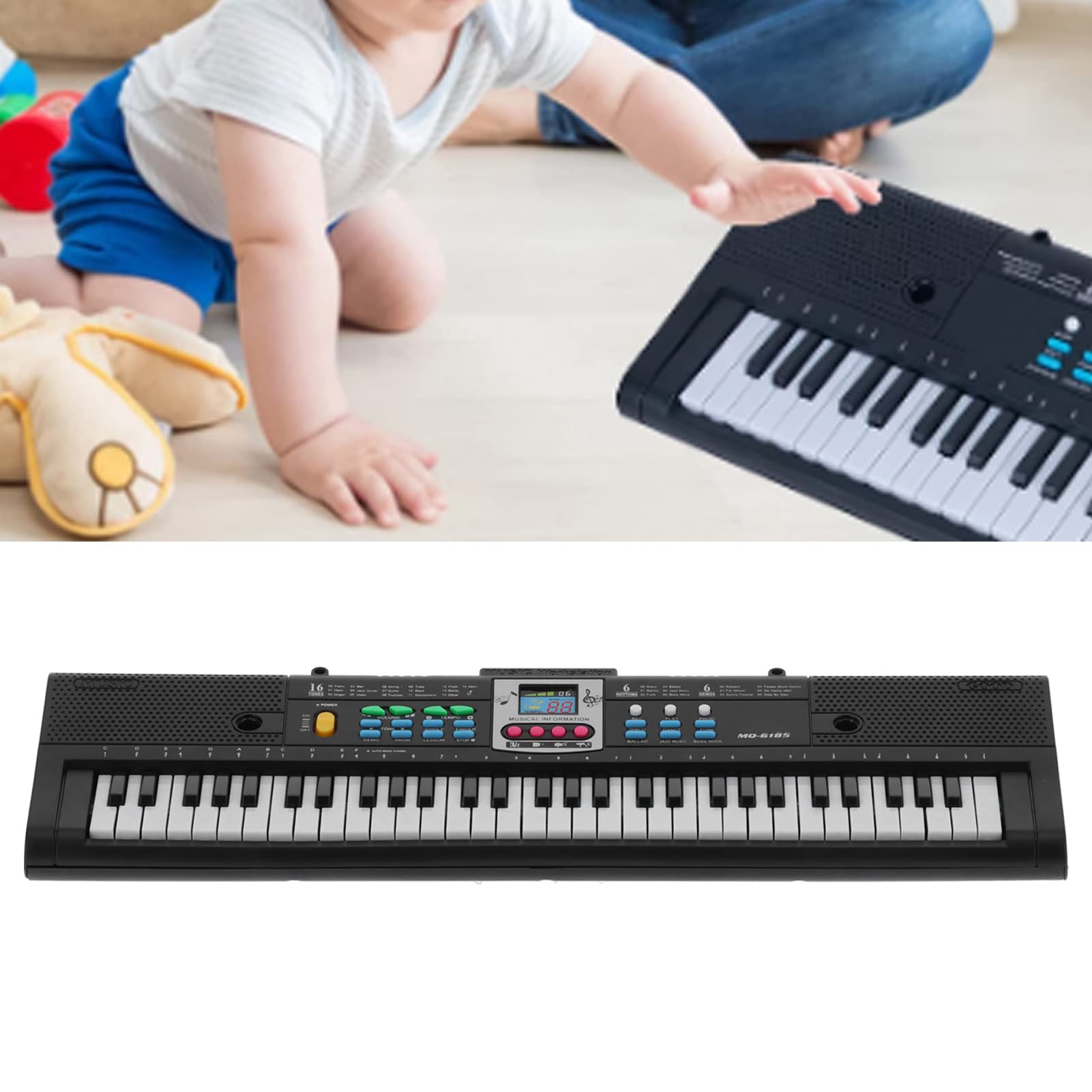 Teclado Electrónico 61 Teclas Portátil Multifuncional con Micrófono para Principiantes Compatible con Dispositivos Móviles Ideal para Aprendizaje Musical y Entretenimiento en Casa o Estudio