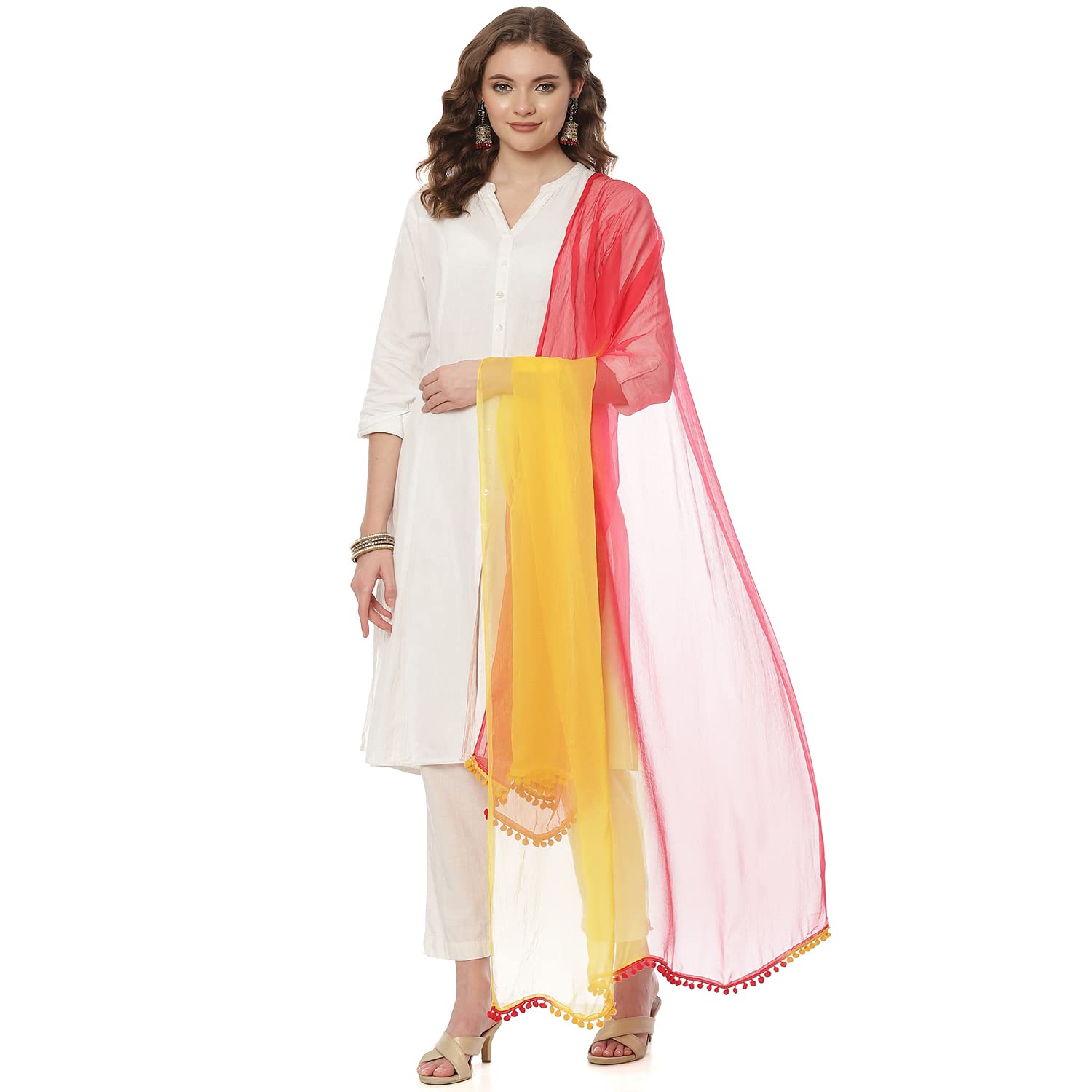 rangriti Women's Ethnic Red Yellow Polyester Dupatta-picture-19