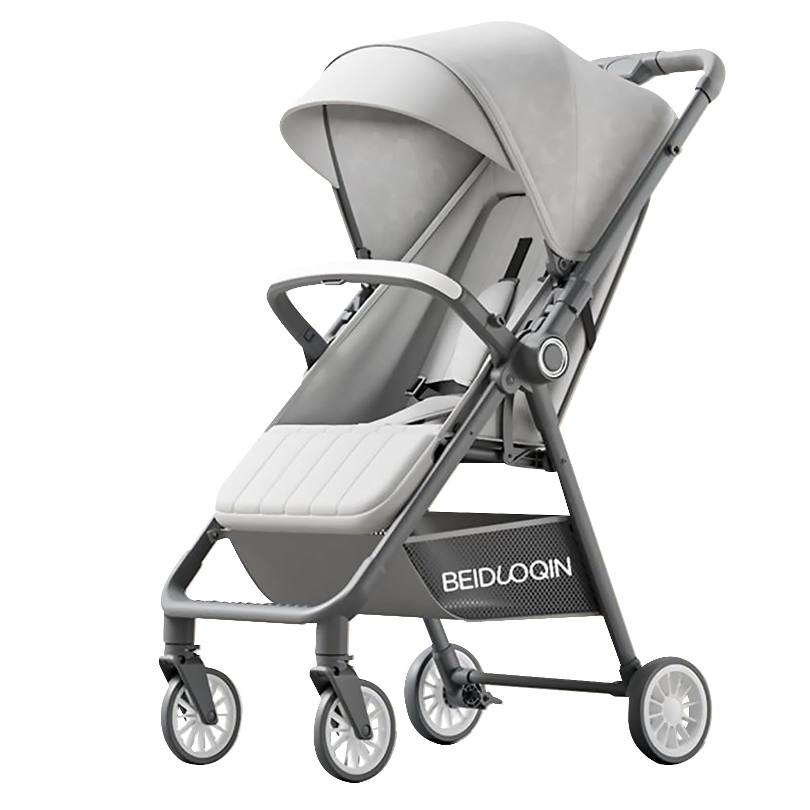 Beauenty Reversible Handle Two-way Stroller for Baby Boy Girl 0-3 Years Old, Button Press Automatic Foldable Lightweight Baby Stroller Travel Gear (Grey)