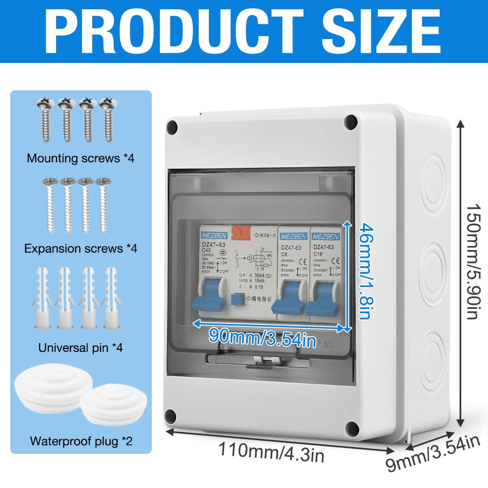 Caja Cuadro Electrico con Magnetotermico 32A, IP65 Impermeable 5 Vías Cuadro Electrico Superficie con Protección Contra Fugas, Cajas Magnetotérmicos con Interruptores Diferenciales