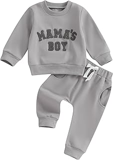 Carolilly Toddler Baby Boys Outfits Letter Embroidery MAMA'S BOY T-Shirt Long Sleeve Sweatshirts Pullover+Pocket Pants 2PCs Outfits Tracksuit Newborn Baby Boys Clothing Sets