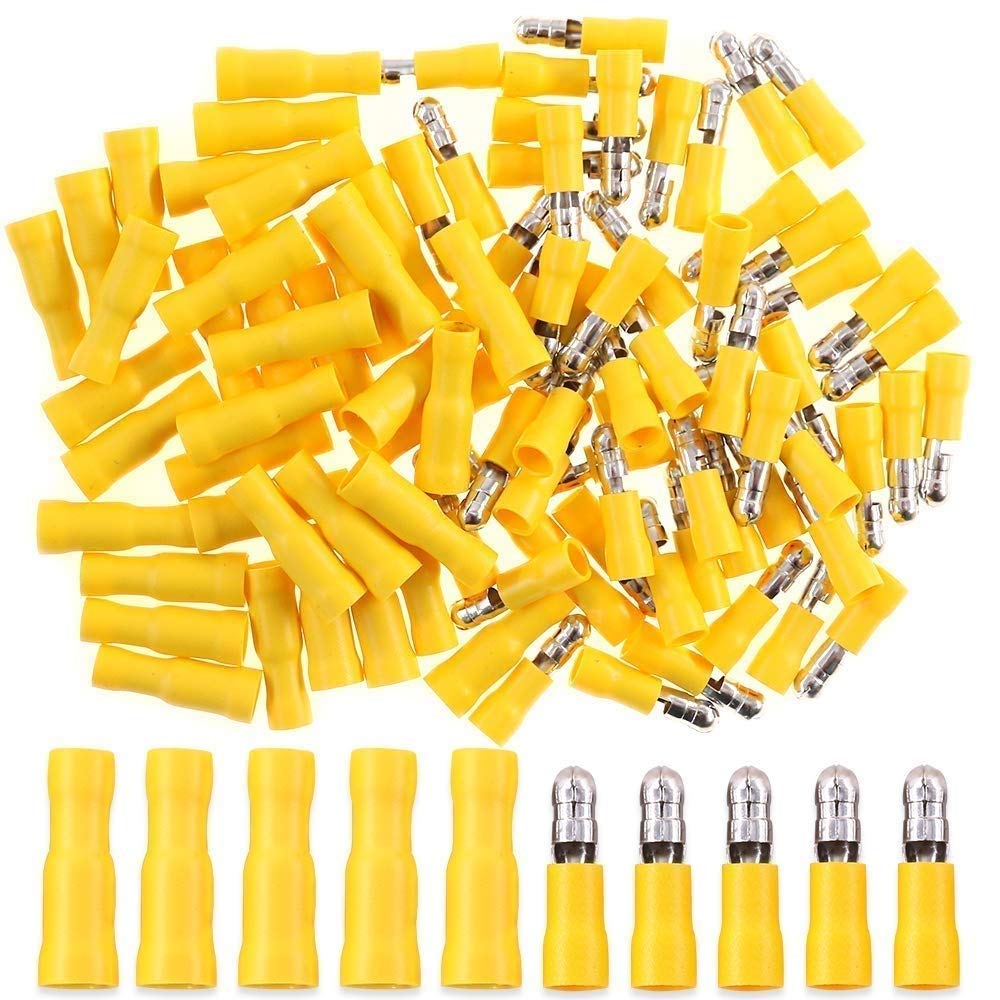 eHUB Fully Insulated Male Female Wire Bullet Connector Electrical Crimp Terminals, Pack of 100 Pieces (Yellow)