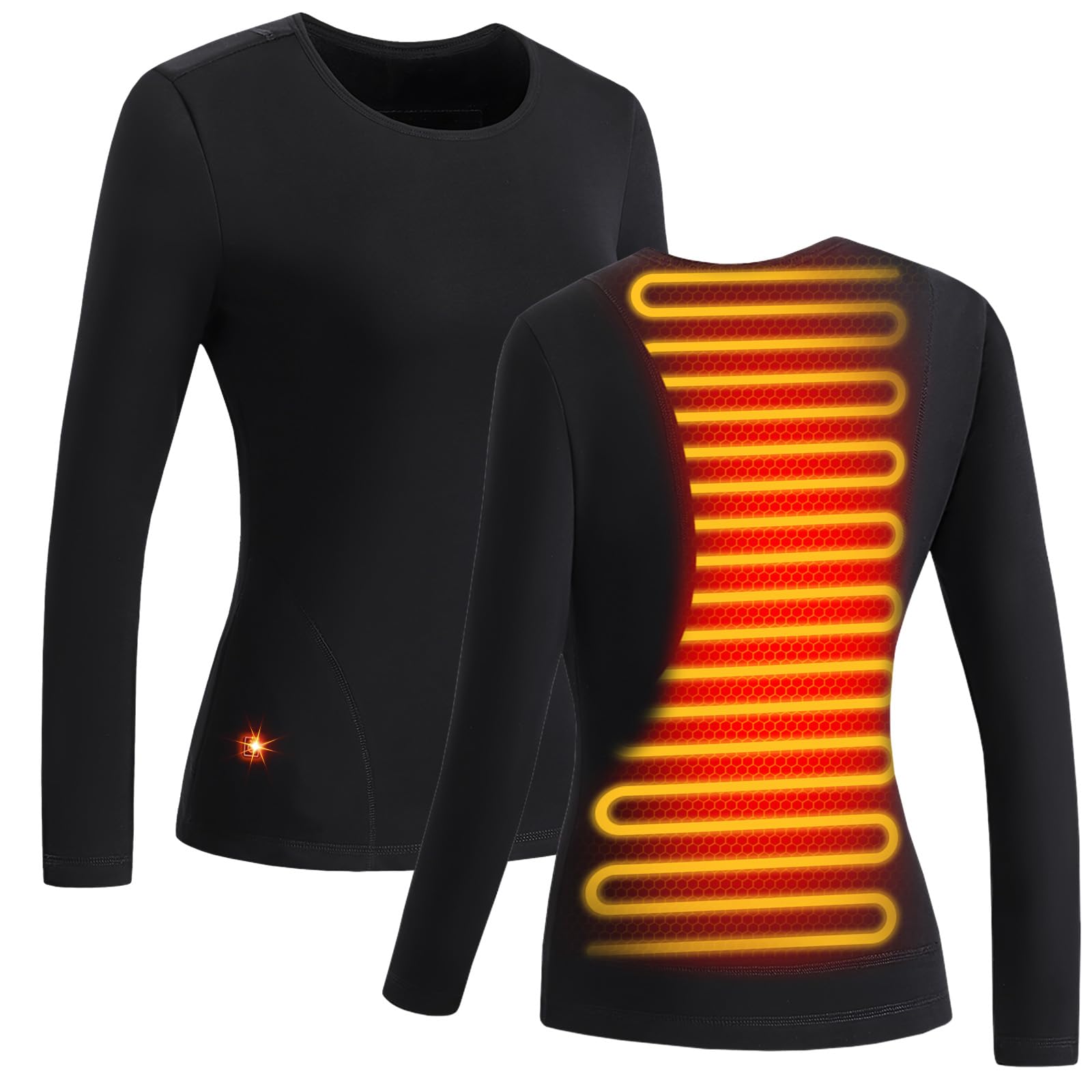 AMOVO Heated Thermal Shirt for Men Women Electric Heating Thermal Tops 3-Heat Levels Fleece Lined Base Layer Long