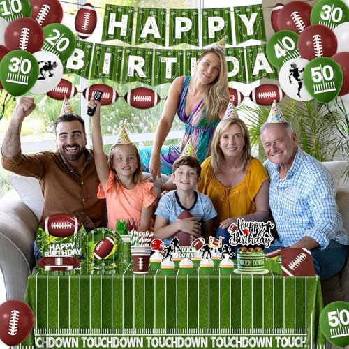 Football Birthday Party Decorations,Football Party Supplies Includes Plates,Napkins,Touchdown Tablecloth,Cups,Banner,Balloon,Fork,Cupcake Topper for Sport Game Day Tailgate Themed Party Decor,Serve 24 - Image 6